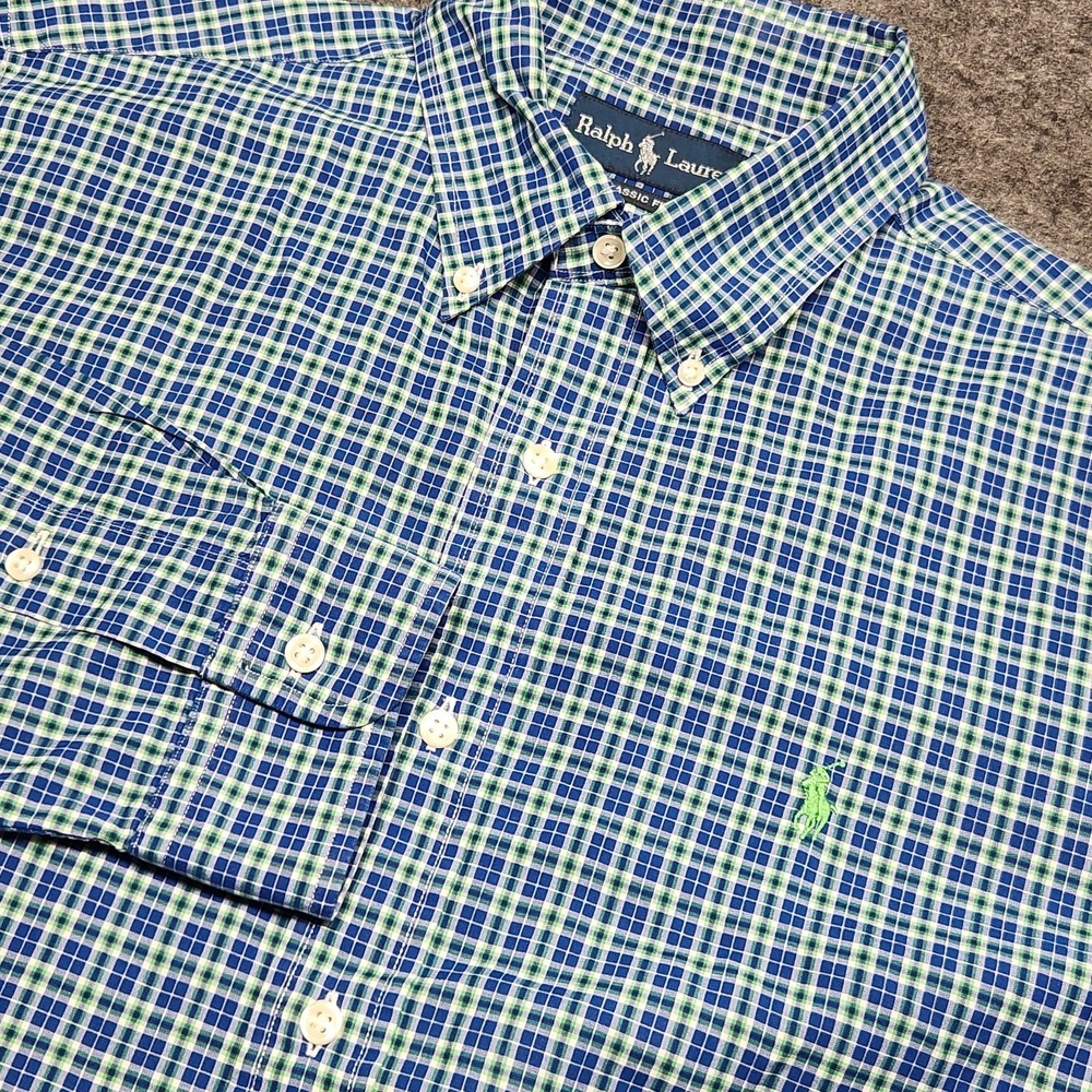 Ralph Lauren Mens Classic Fit Long Sleeve Button Down Shirt Blue Green Plaid M